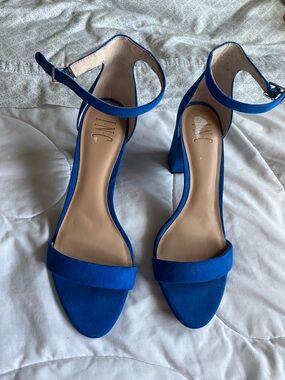 INC International Concepts Cobalt Blue Ankle-Strap Block Heel Sandals 10